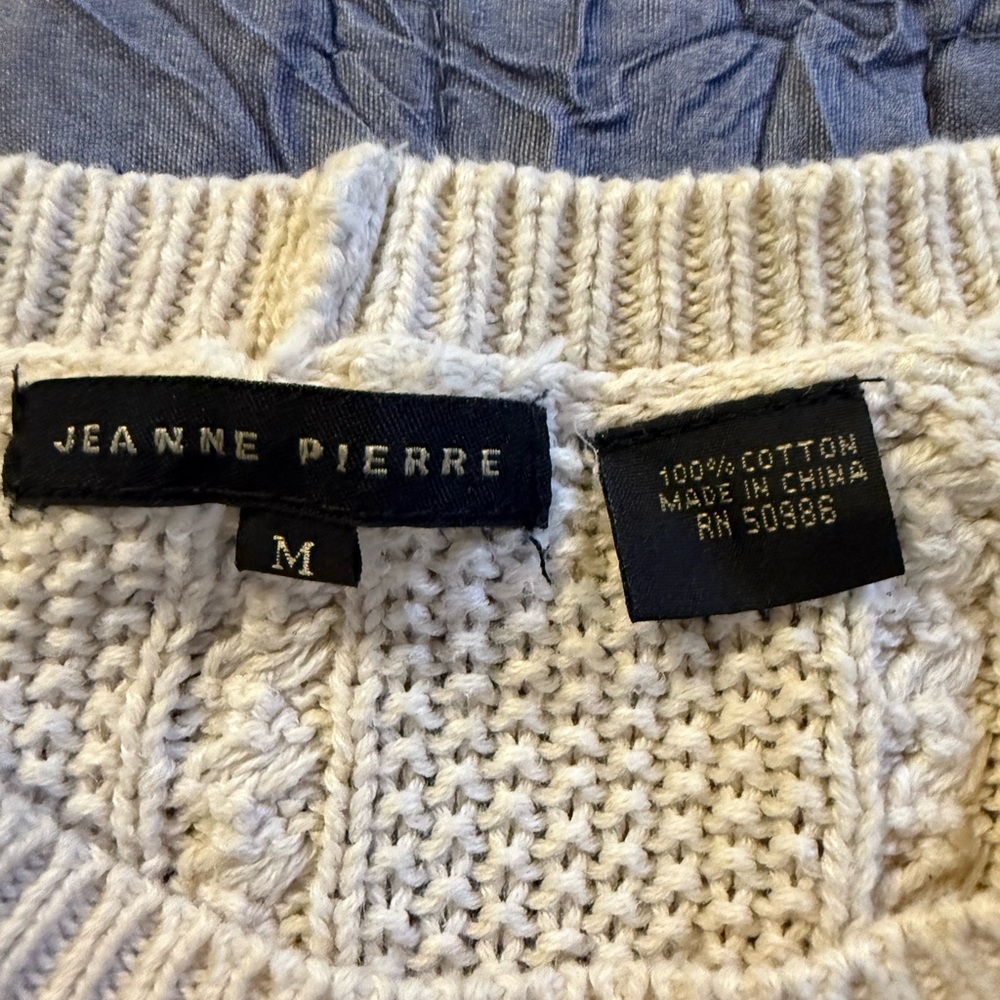 Jeanne Pierre Ivory Cotton Cable Knit Sweater M Discontinued Rare Vintage EUC